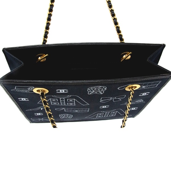 Chanel Vintage Printed Navy Blue Tote Small GHW - Picture 4 of 4